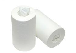 Poetsrol Mini 1-laags Wit (120 m) – Doos à 12 Rollen – Kokerloos