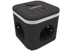 Stekkerblok Fellowes Power Cube F 3vdg 1xUSB A 2xUSB C 2 meter zwart