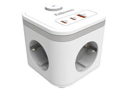 Stekkerblok Fellowes Power Cube F 3 voudig 1xUSB A 2xUSB C 2 meter wit
